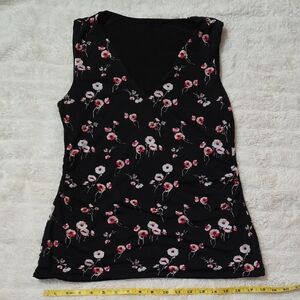 White House Black Market WHBM Reversible Floral Print Blouse Top Size Medium